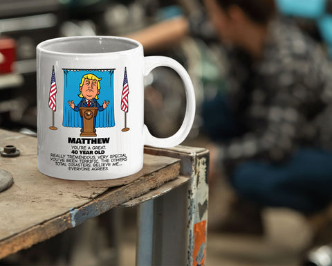 Image of Everyone Agrees Coffee Mug 15oz - Trump Caricature Birthday Gift - Customize with Name and Age