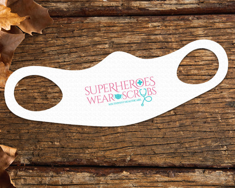 Image of Superheroes Face Mask Fitted Sublimation All Over Print - White