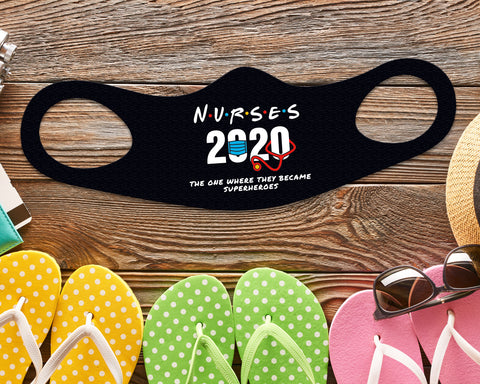 Image of Nurses 2020 Face Mask Fitted Sublimation All Over Print - Black
