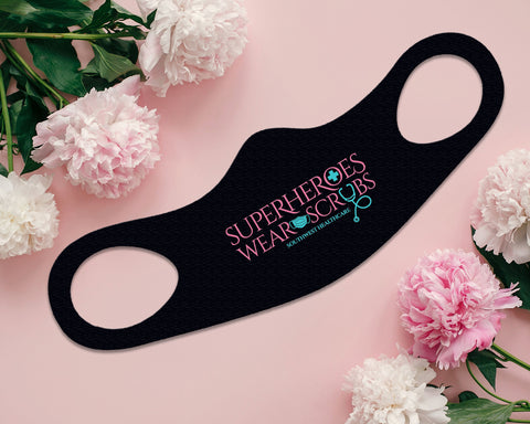 Image of Superheroes Face Mask Fitted Sublimation All Over Print - Black