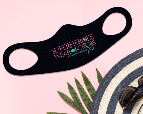 Image of Superheroes Face Mask Fitted Sublimation All Over Print - Black