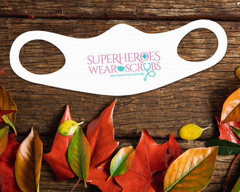 Image of Superheroes Face Mask Fitted Sublimation All Over Print - White