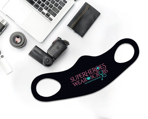 Image of Superheroes Face Mask Fitted Sublimation All Over Print - Black