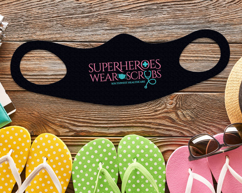 Image of Superheroes Face Mask Fitted Sublimation All Over Print - Black