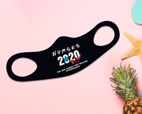 Image of Nurses 2020 Face Mask Fitted Sublimation All Over Print - Black