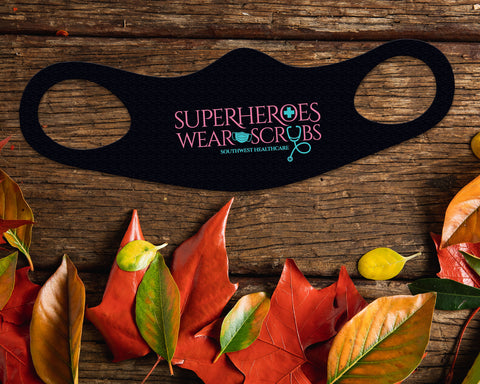 Image of Superheroes Face Mask Fitted Sublimation All Over Print - Black