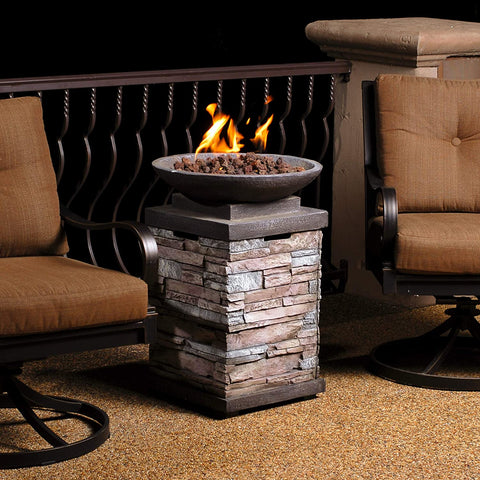 Image of Propane Outdoor Firepit Firebowl Column Realistic Look Heater with Lava Rock 40,000 BTU Outdoor Gas Fire Pit Circular, Perfect for Patio, Deck or Lawn
