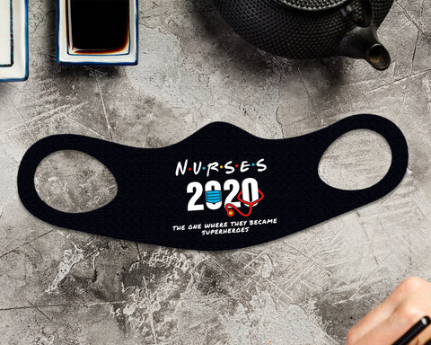 Image of Nurses 2020 Face Mask Fitted Sublimation All Over Print - Black