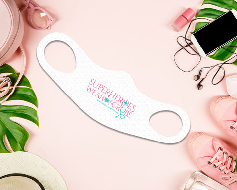 Image of Superheroes Face Mask Fitted Sublimation All Over Print - White