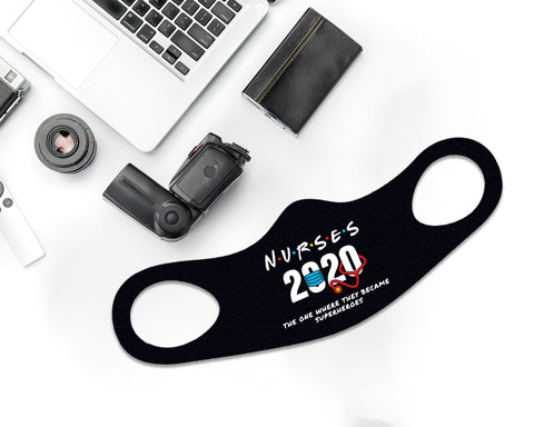 Image of Nurses 2020 Face Mask Fitted Sublimation All Over Print - Black