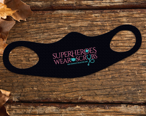 Image of Superheroes Face Mask Fitted Sublimation All Over Print - Black