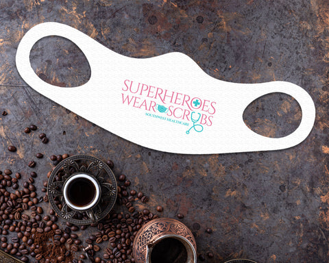 Image of Superheroes Face Mask Fitted Sublimation All Over Print - White