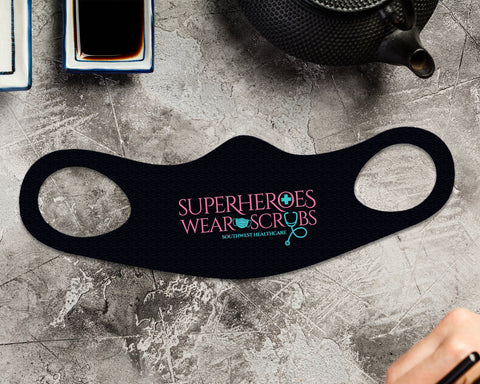 Image of Superheroes Face Mask Fitted Sublimation All Over Print - Black