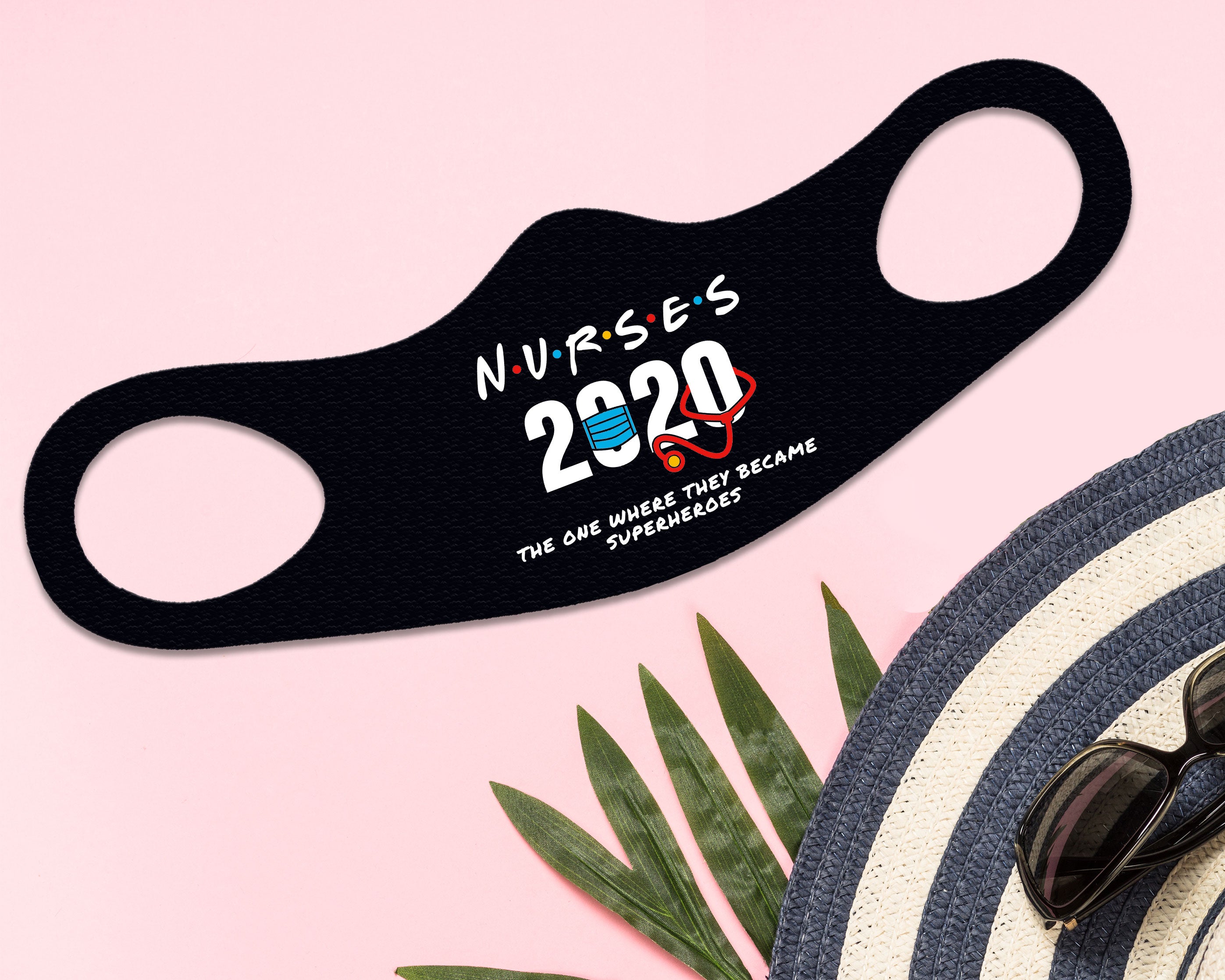 Nurses 2020 Face Mask Fitted Sublimation All Over Print - Black