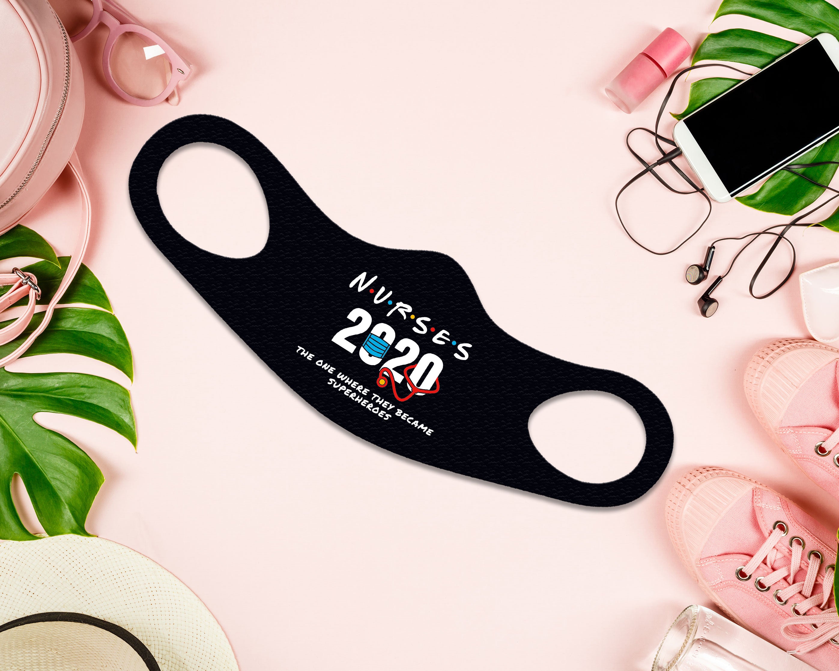 Nurses 2020 Face Mask Fitted Sublimation All Over Print - Black