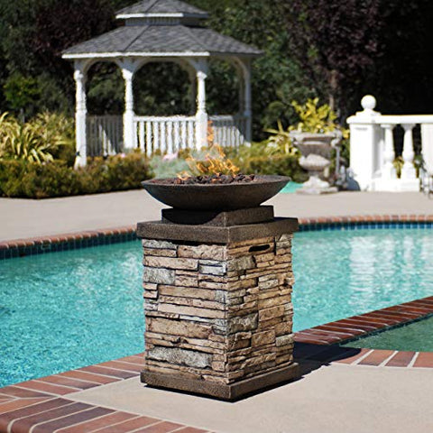 Image of Propane Outdoor Firepit Firebowl Column Realistic Look Heater with Lava Rock 40,000 BTU Outdoor Gas Fire Pit Circular, Perfect for Patio, Deck or Lawn