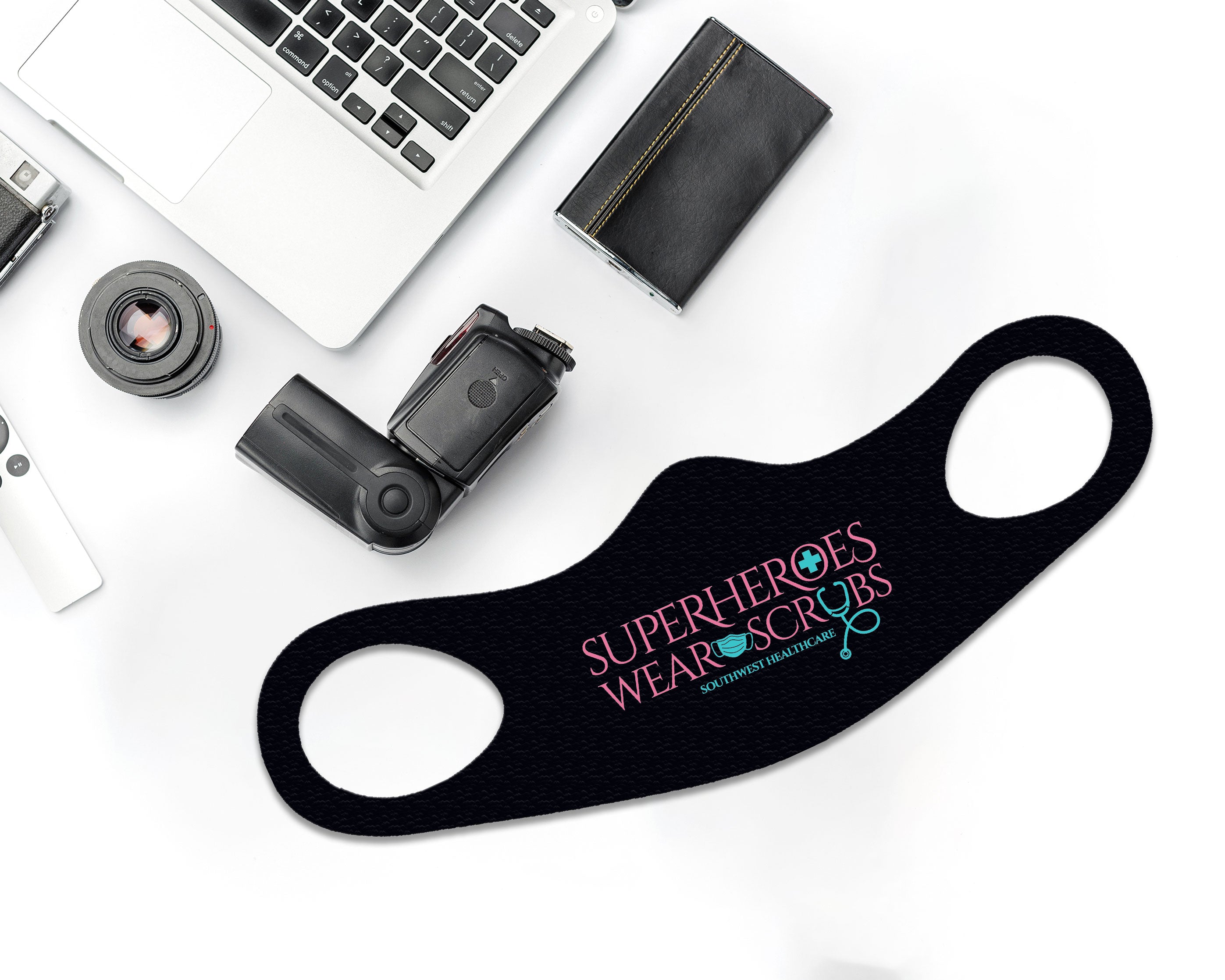 Superheroes Face Mask Fitted Sublimation All Over Print - Black