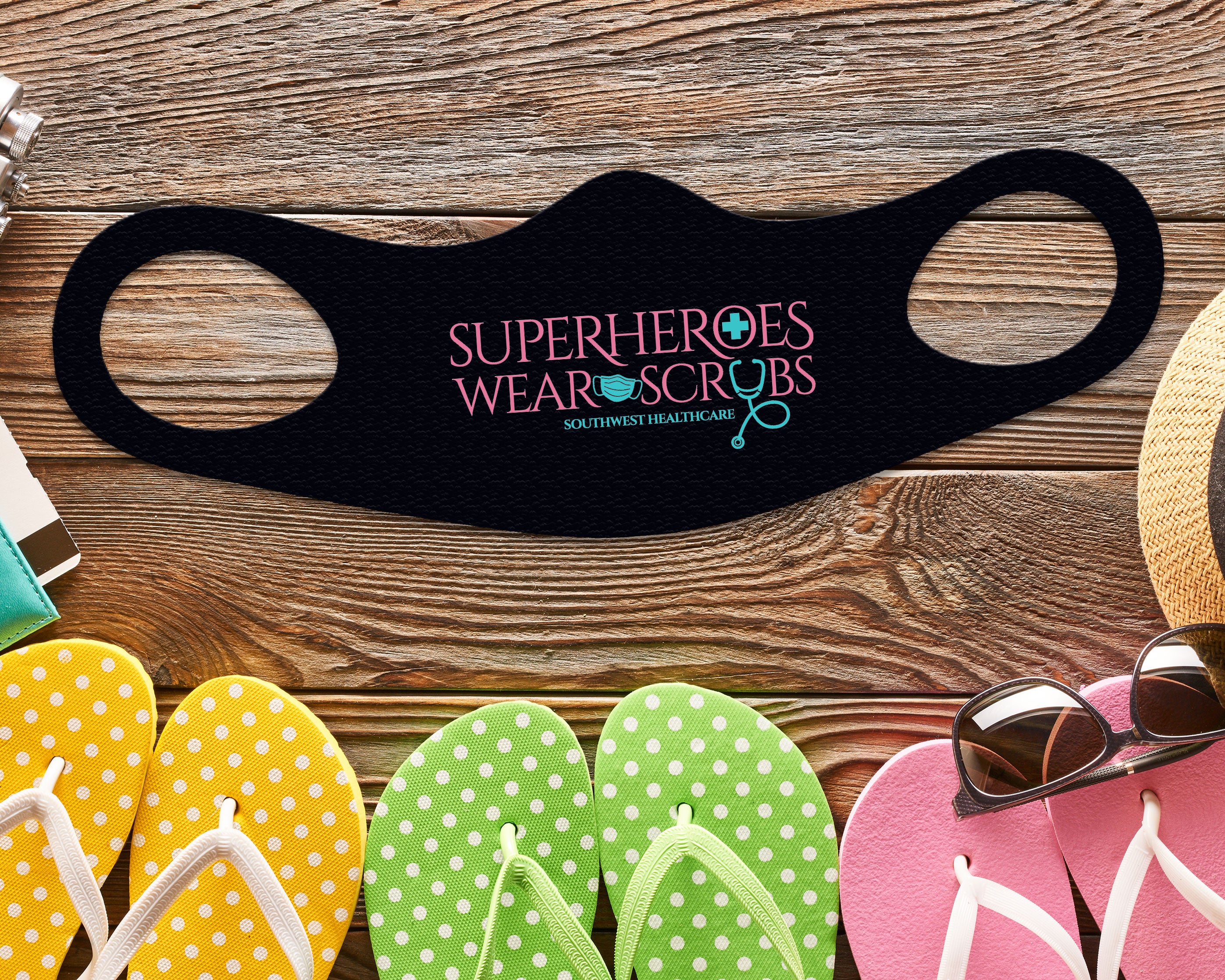 Superheroes Face Mask Fitted Sublimation All Over Print - Black