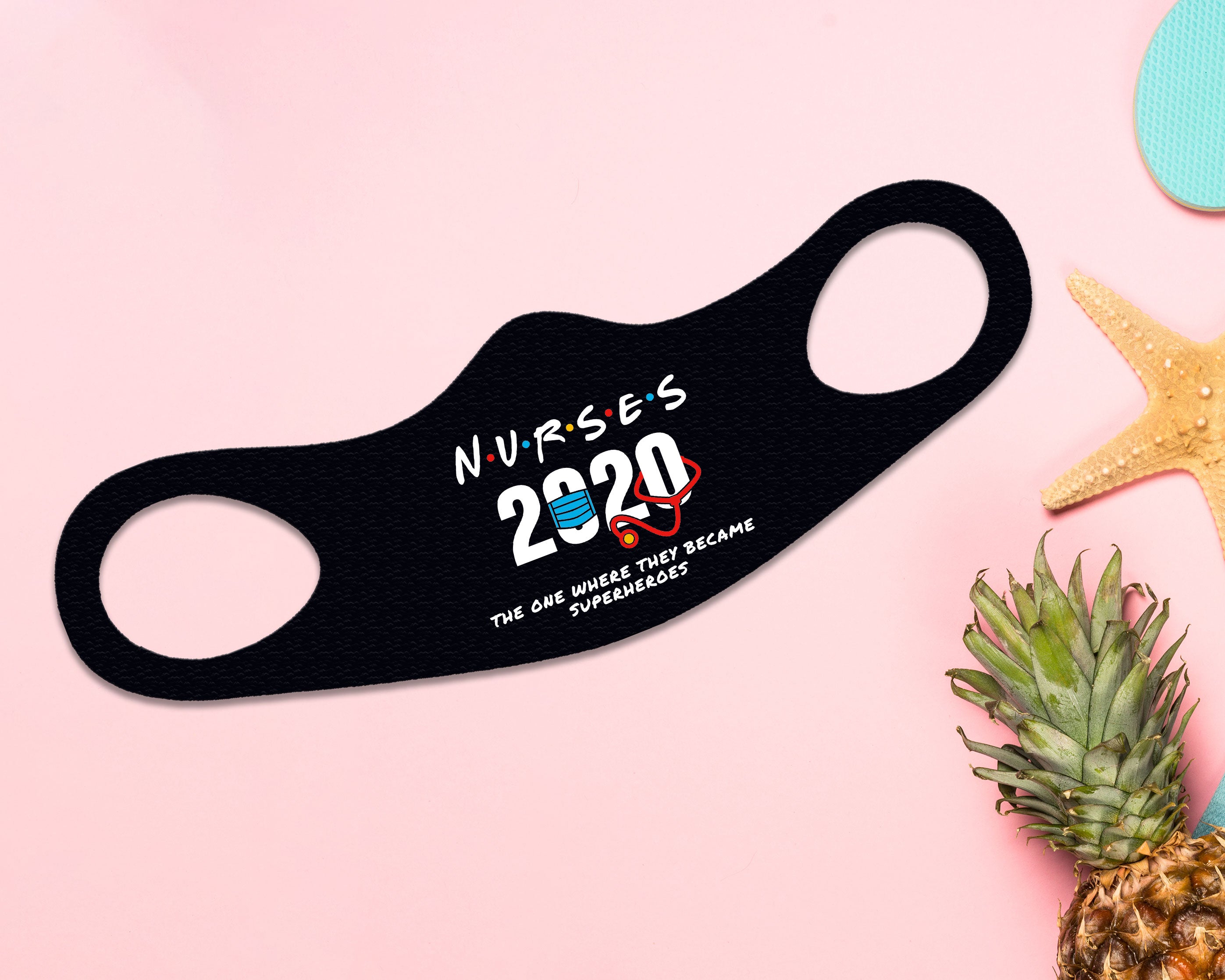 Nurses 2020 Face Mask Fitted Sublimation All Over Print - Black