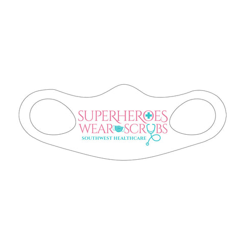 Image of Superheroes Face Mask Fitted Sublimation All Over Print - White