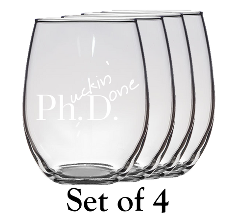 PhD Graduation Gifts Glasses, Graduate Stemless Wine Glass, Set of 4 Glassware, Phd Gifts for women