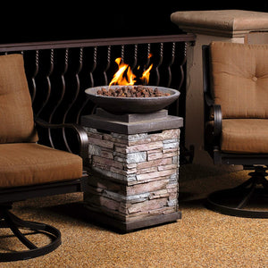 Propane Outdoor Firepit Firebowl Column Realistic Look Heater with Lava Rock 40,000 BTU Outdoor Gas Fire Pit Circular, Perfect for Patio, Deck or Lawn