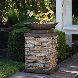 Propane Outdoor Firepit Firebowl Column Realistic Look Heater with Lava Rock 40,000 BTU Outdoor Gas Fire Pit Circular, Perfect for Patio, Deck or Lawn