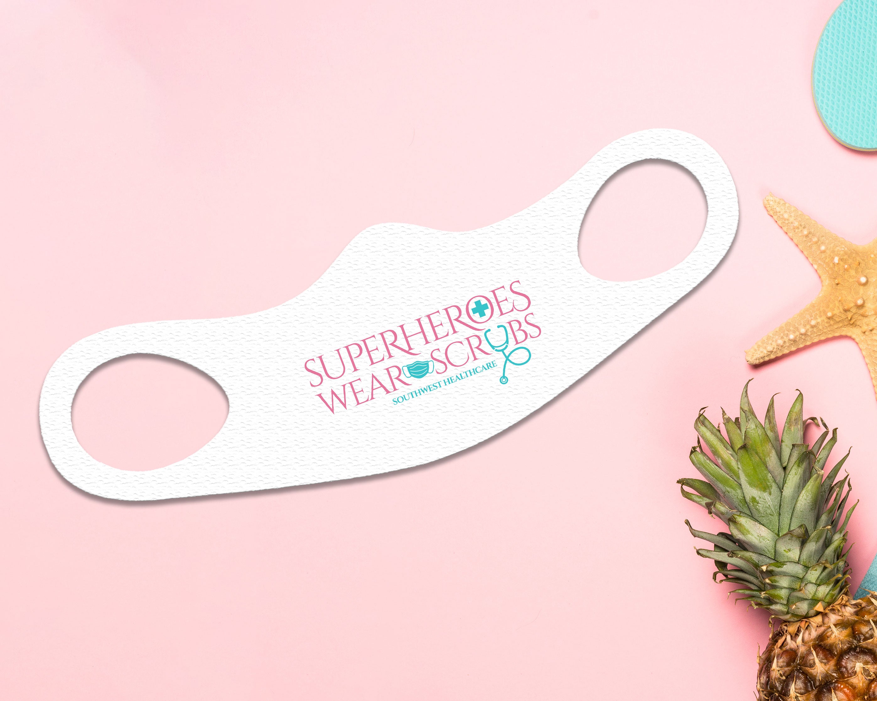 Superheroes Face Mask Fitted Sublimation All Over Print - White