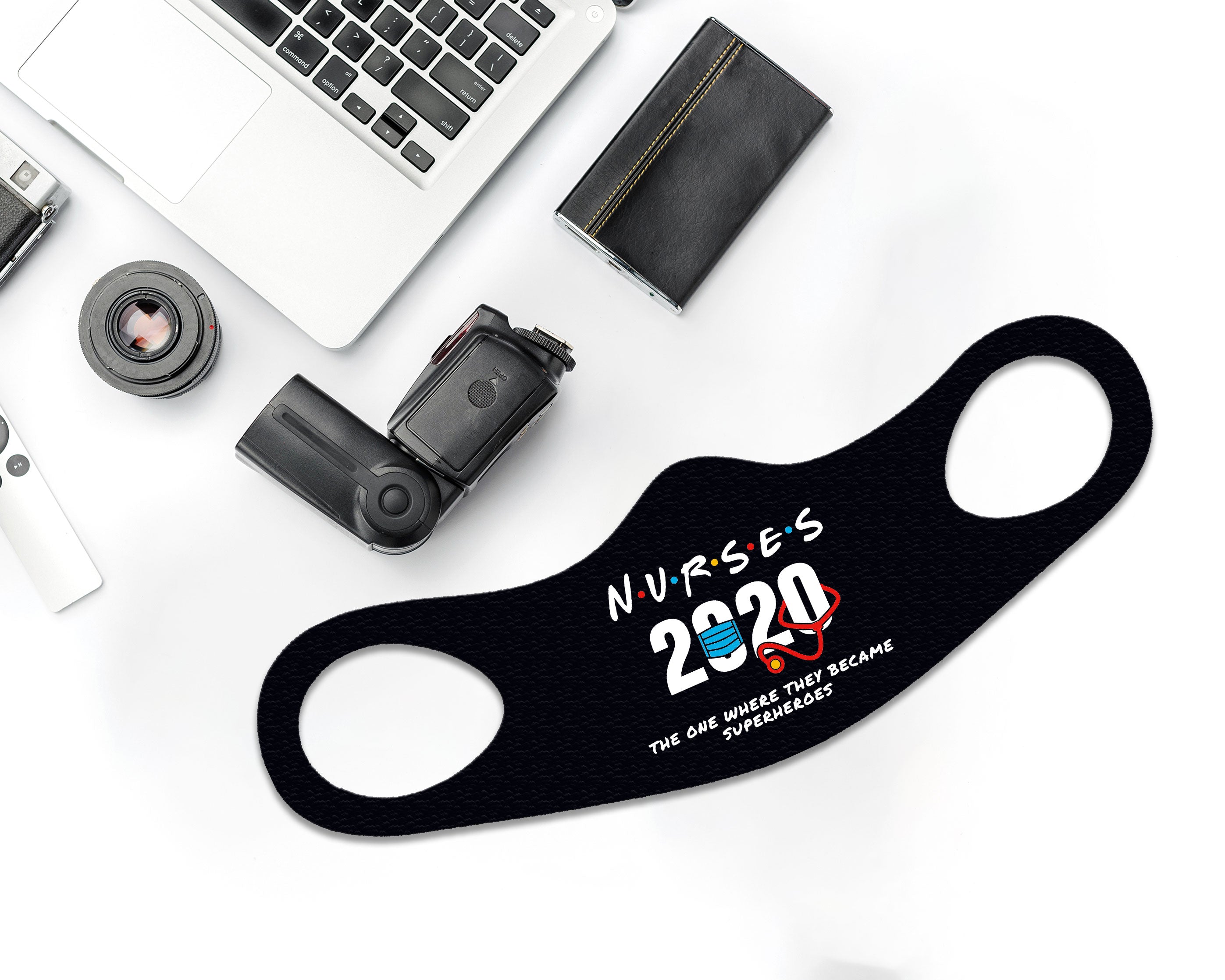 Nurses 2020 Face Mask Fitted Sublimation All Over Print - Black