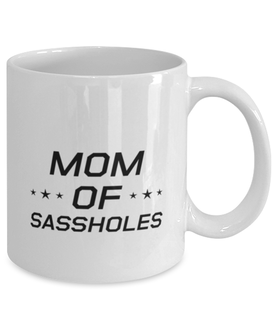 Funny Mom Mug, Mom Of Sassholes, Sarcasm Birthday Gift For Mother From Son Daughter, Mommy Christmas Gift