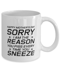 Funny Mom Mug, Happy Mother's Day Sorry I Am The Reason, Sarcasm Birthday Gift For Mother From Son Daughter, Mommy Christmas Gift