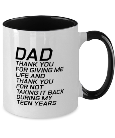 Image of Funny Dad Two Tone Mug, Dad Thank You For Giving Me Life And Thank You, Sarcasm Birthday Gift For Father From Son Daughter, Daddy Christmas Gift