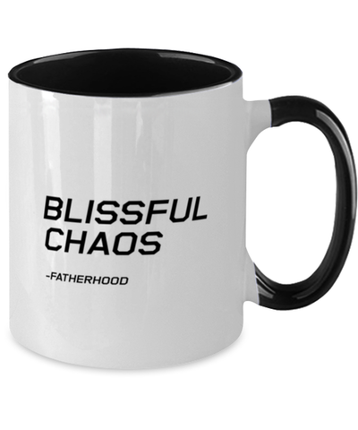 Image of Funny Dad Two Tone Mug, Blissful Chaos -Fatherhood, Sarcasm Birthday Gift For Father From Son Daughter, Daddy Christmas Gift