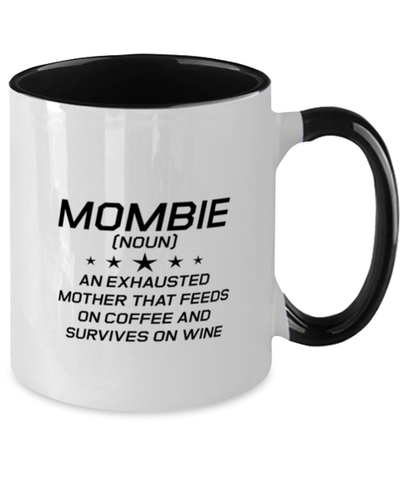 Image of Funny Mom Two Tone Mug, Mombie (Noun) An Exhausted MOTHER That Feeds On, Sarcasm Birthday Gift For Mother From Son Daughter, Mommy Christmas Gift