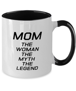 Funny Mom Two Tone Mug, MOM The Woman The Myth The Legend, Sarcasm Birthday Gift For Mother From Son Daughter, Mommy Christmas Gift