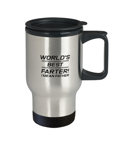 Image of Funny Dad Travel Mug, World's Best Farter! I Mean Father, Sarcasm Birthday Gift For Father From Son Daughter, Daddy Christmas Gift