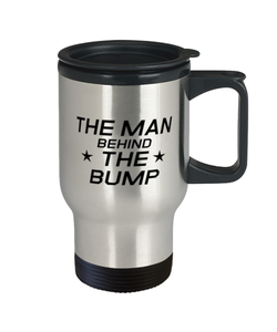 Funny Dad Travel Mug, The Man Behind The Bump, Sarcasm Birthday Gift For Father From Son Daughter, Daddy Christmas Gift