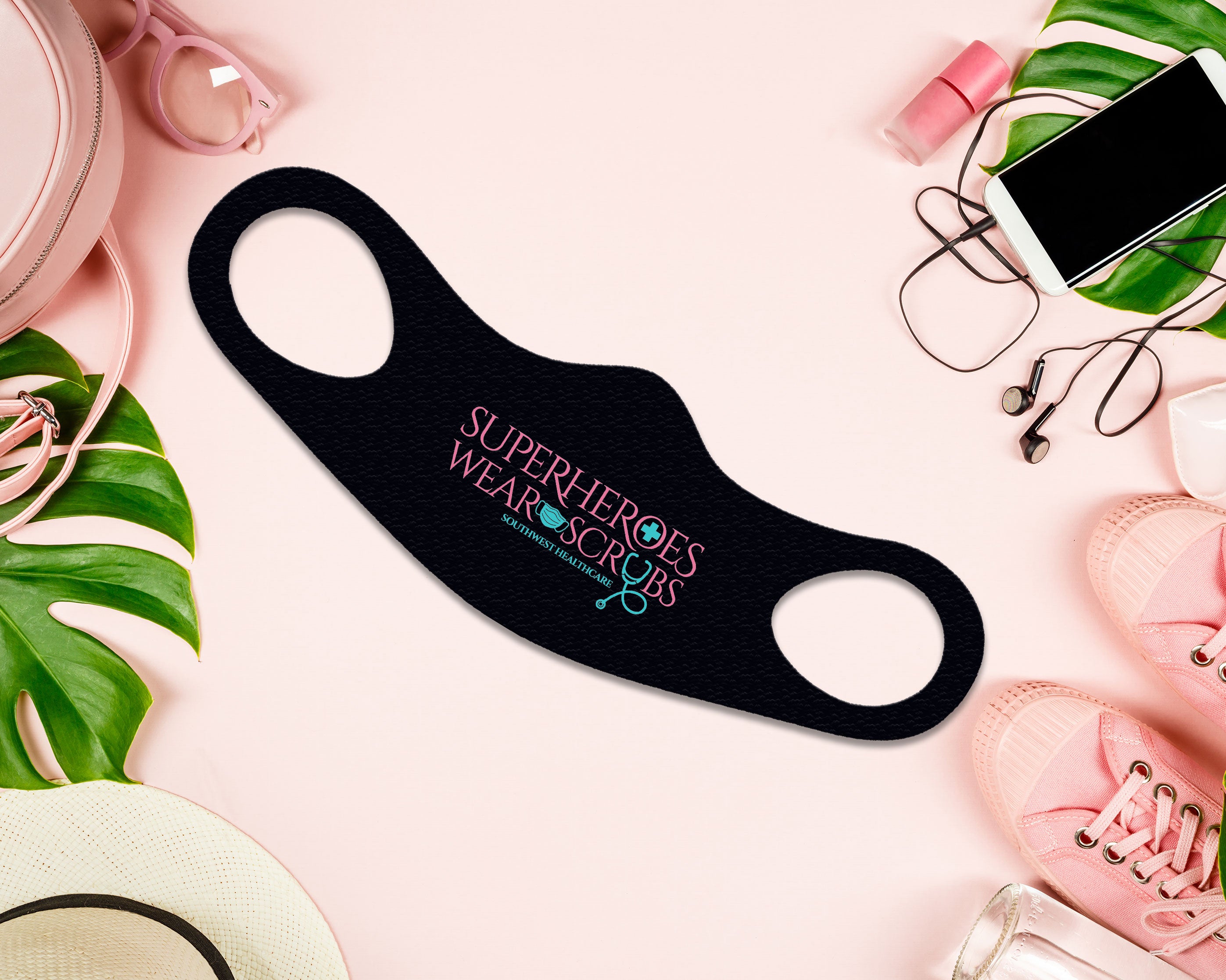 Superheroes Face Mask Fitted Sublimation All Over Print - Black