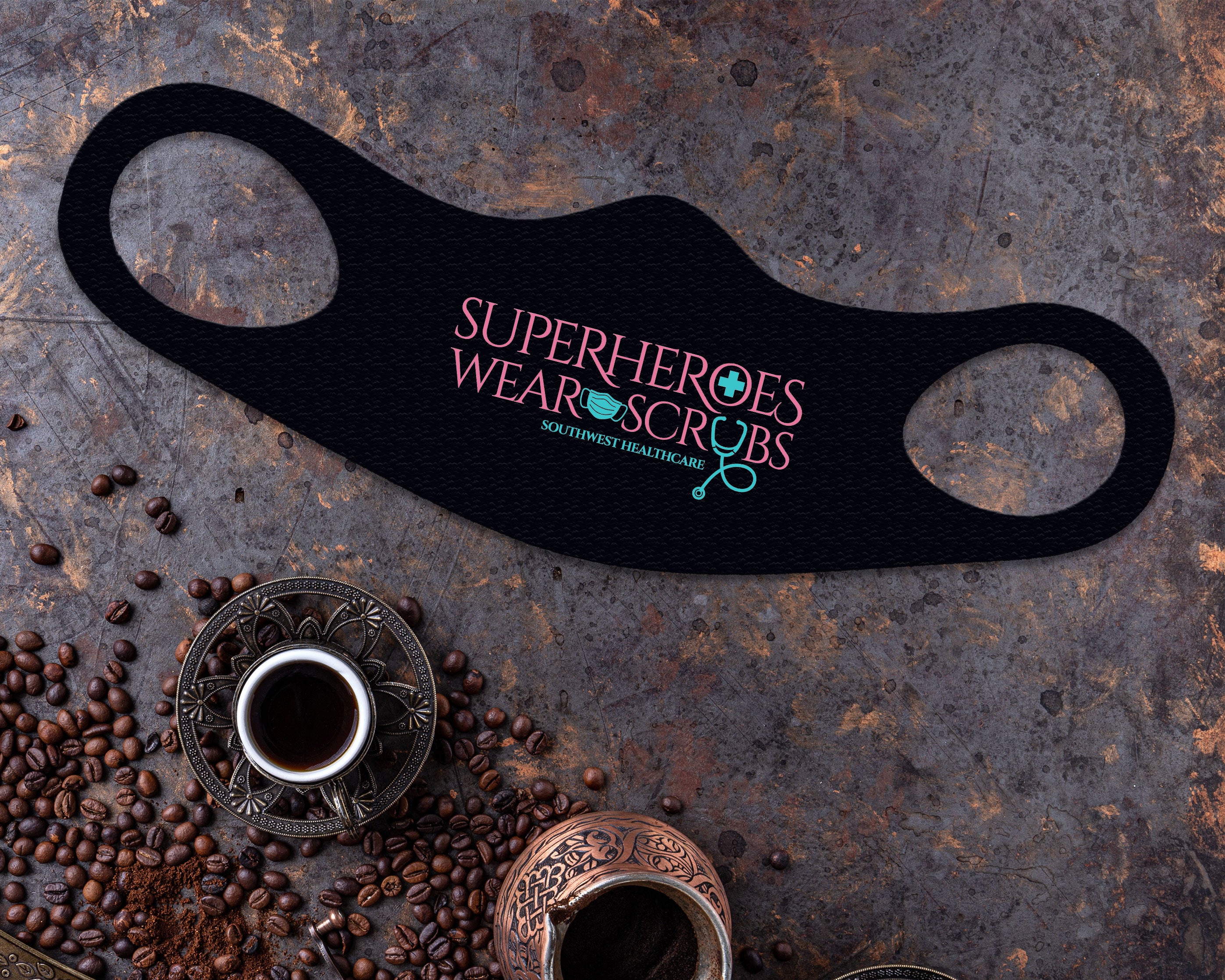 Superheroes Face Mask Fitted Sublimation All Over Print - Black