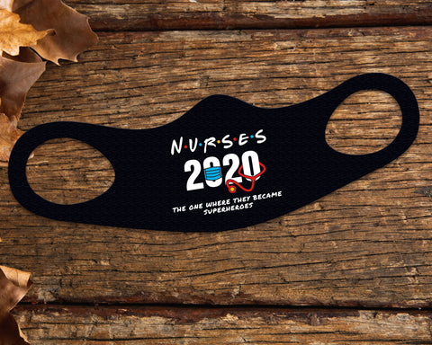 Image of Nurses 2020 Face Mask Fitted Sublimation All Over Print - Black