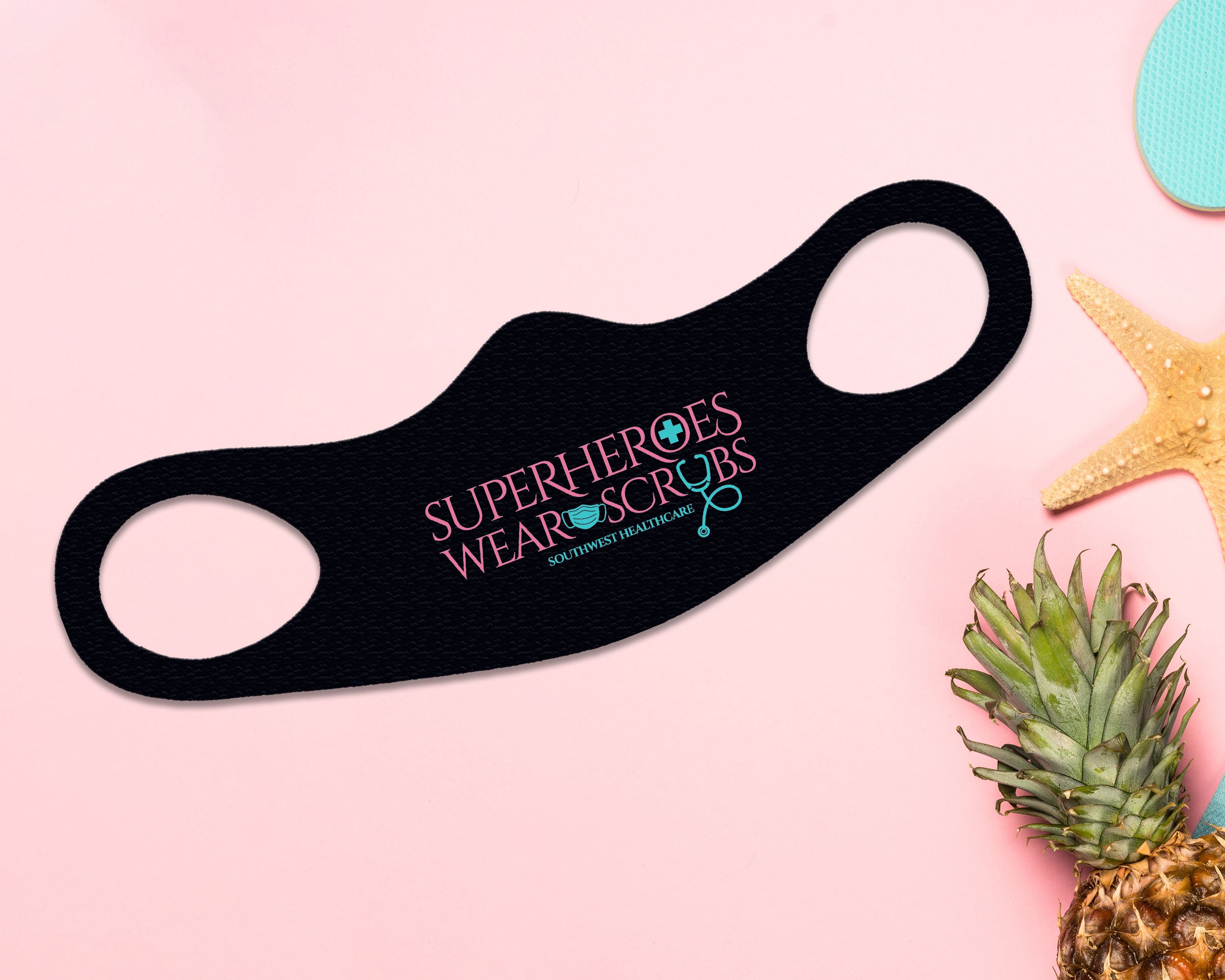 Superheroes Face Mask Fitted Sublimation All Over Print - Black