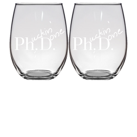PhD Graduation Gifts Glasses ware, Stemless Wine Glass, Set of 2 Glassware, Phd Gifts for women