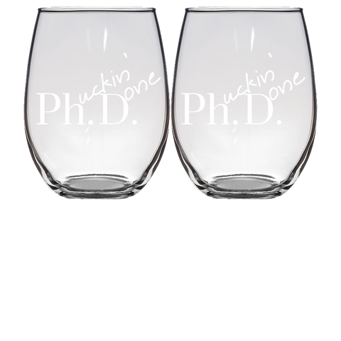 PhD Graduation Gifts Glasses ware, Stemless Wine Glass, Set of 2 Glassware, Phd Gifts for women