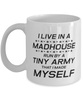 Funny Mom Mug, I Live In A Madhouse Run By A Tiny Army, Sarcasm Birthday Gift For Mother From Son Daughter, Mommy Christmas Gift