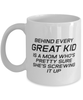 Funny Mom Mug, Behind Every Great Kid Is A Mom Who's Pretty Sure, Sarcasm Birthday Gift For Mother From Son Daughter, Mommy Christmas Gift