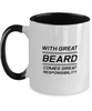 Funny Dad Two Tone Mug, With Great Beard Comes Great Responsibility, Sarcasm Birthday Gift For Father From Son Daughter, Daddy Christmas Gift