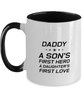 Funny Dad Two Tone Mug, Daddy A Son's First Hero A Daughter's First Love, Sarcasm Birthday Gift For Father From Son Daughter, Daddy Christmas Gift