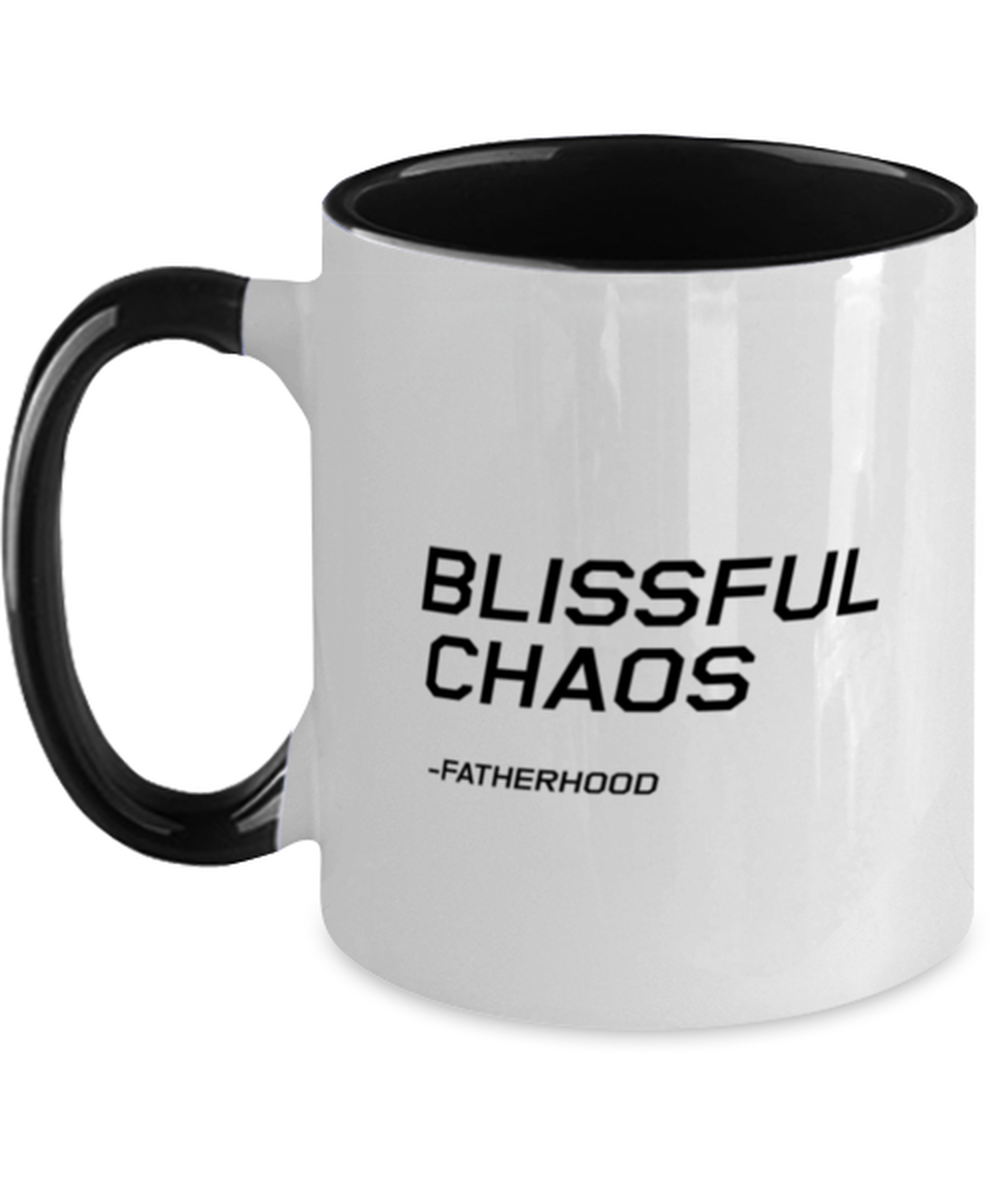 Funny Dad Two Tone Mug, Blissful Chaos -Fatherhood, Sarcasm Birthday Gift For Father From Son Daughter, Daddy Christmas Gift