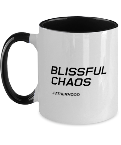 Image of Funny Dad Two Tone Mug, Blissful Chaos -Fatherhood, Sarcasm Birthday Gift For Father From Son Daughter, Daddy Christmas Gift