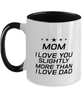 Funny Mom Two Tone Mug, Mom I Love You Slightly More Than I Love Dad, Sarcasm Birthday Gift For Mother From Son Daughter, Mommy Christmas Gift